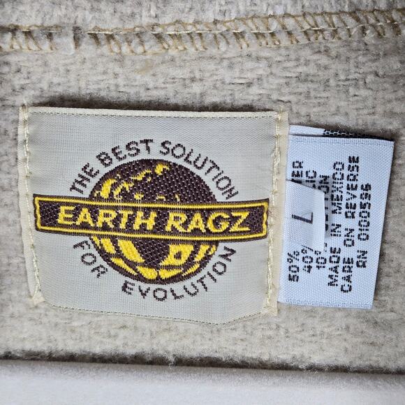 Earth Ragz Hoodie Mens Large Beige Deer Embroidered Zip Fleece Jacket Mexico - Picture 5 of 14